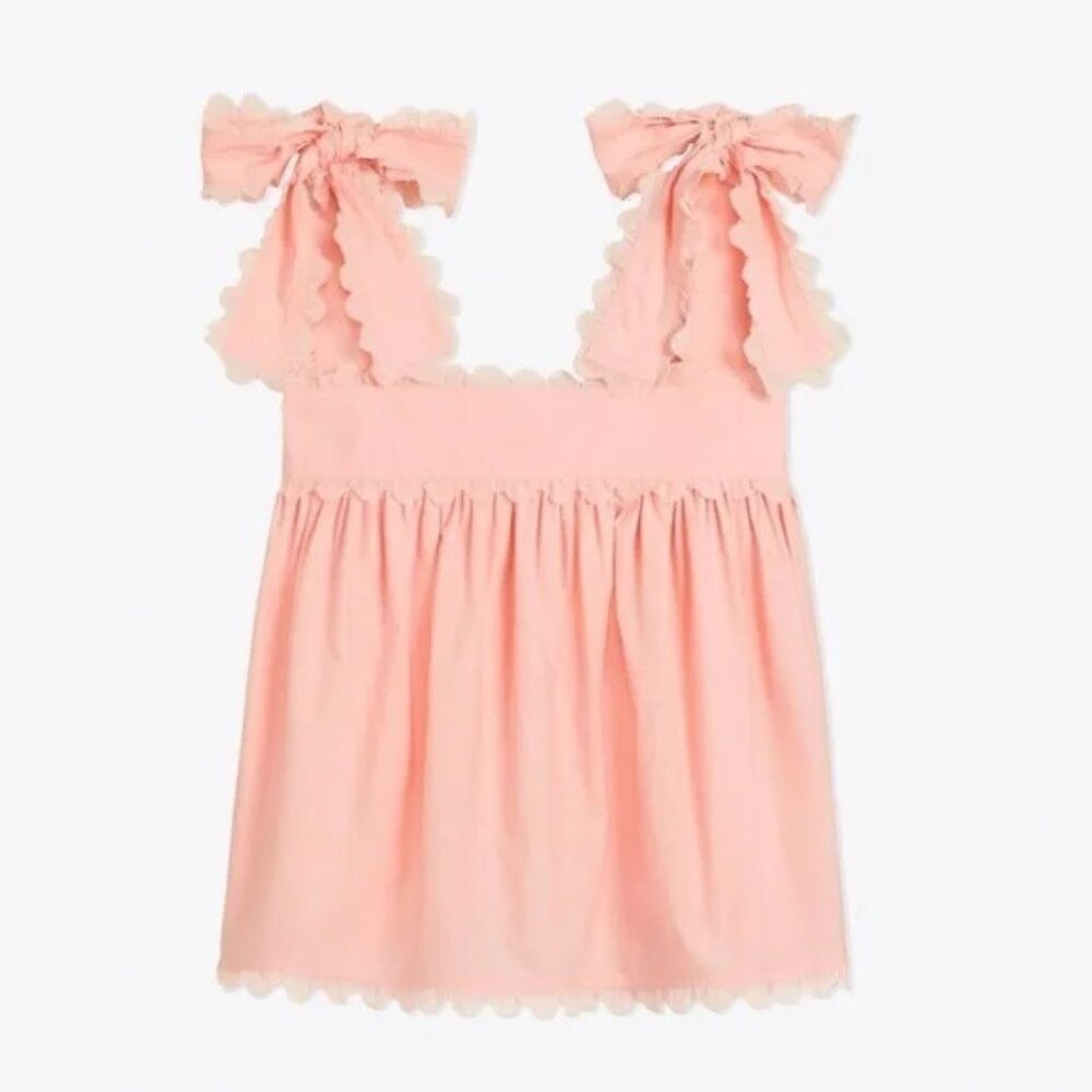 NWT $278 Tory Burch Scalloped Cotton Tie Shoulder Tank Top Size 0, XS